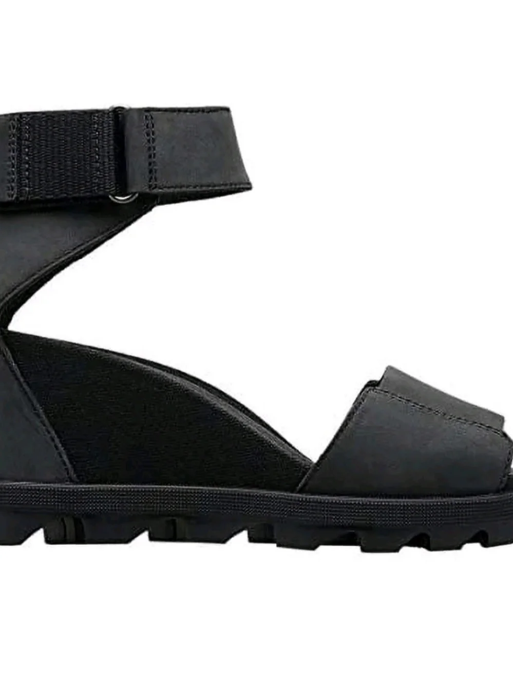 Sorel Joanie II Black Leather Ankle-Strap Wedge Sandals Size 7.5
